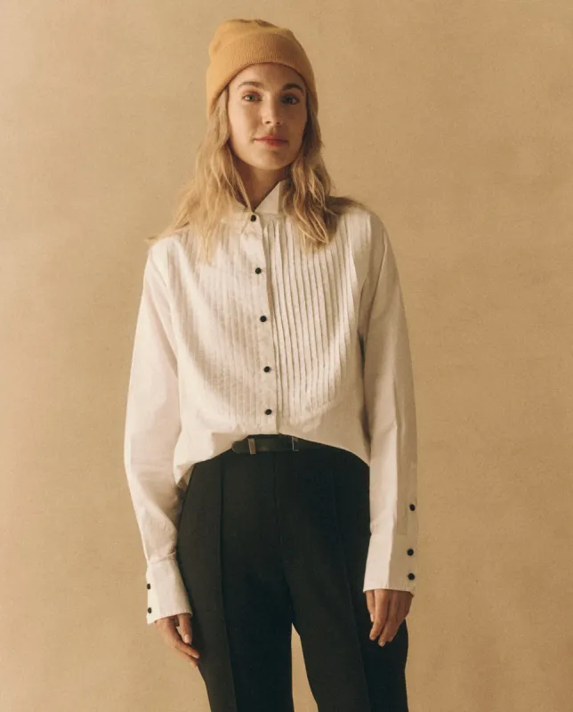 The Pleated Tux Top. -- White sold by THE GREAT.