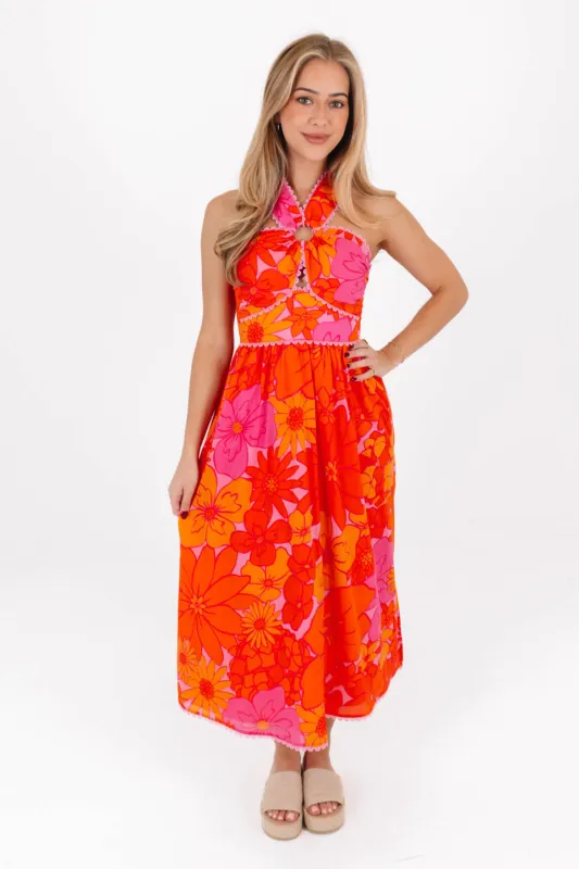 The Lizzie Ric Rac Cross Midi Dress - Orange made by The Impeccable Pig