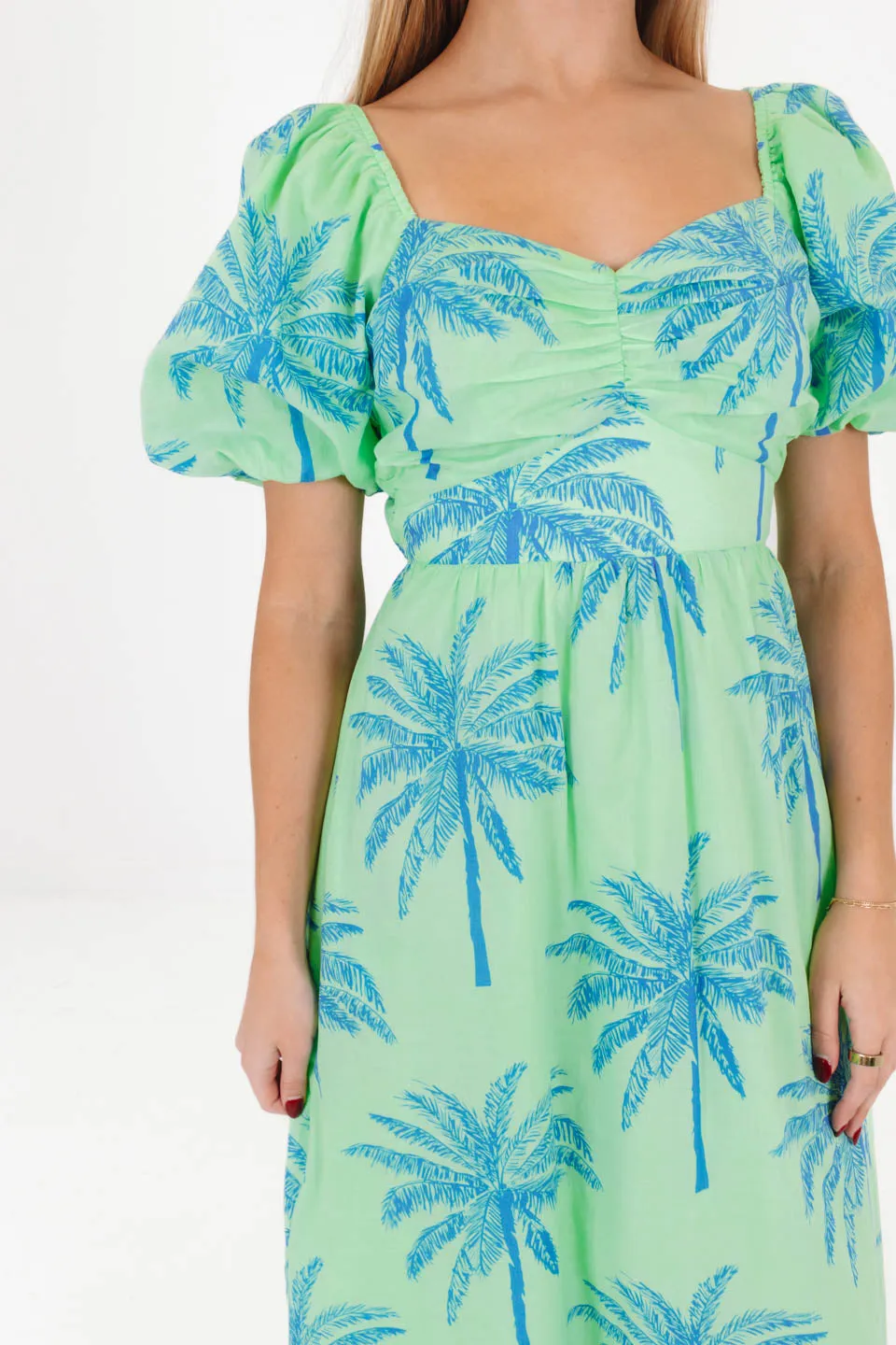 The Isla Puff Sleeve Tie Midi Dress - Green sold by The Impeccable Pig product image thumbnail 4