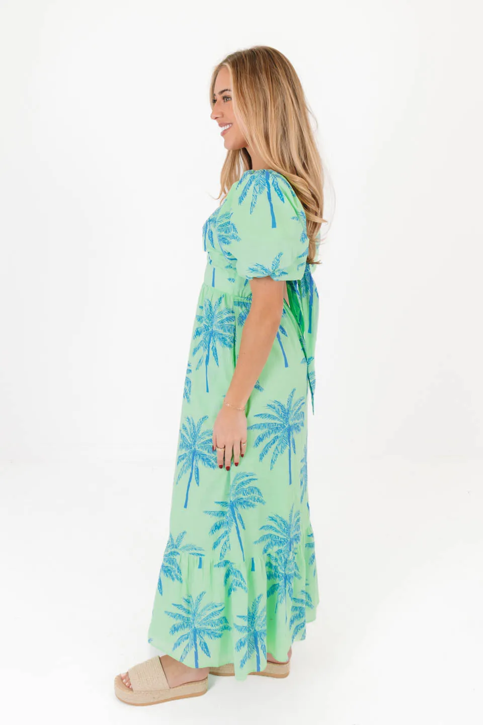 The Isla Puff Sleeve Tie Midi Dress - Green sold by The Impeccable Pig product image thumbnail 5