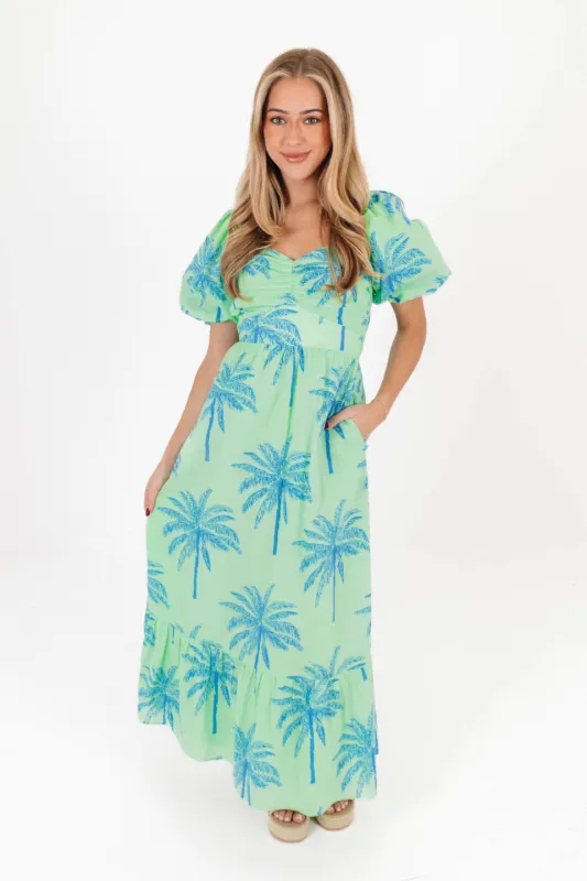 The Isla Puff Sleeve Tie Midi Dress - Green made by The Impeccable Pig