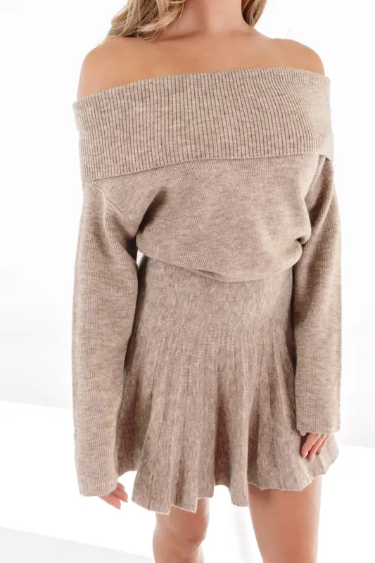 Cut It Off Sweater Dress - Taupe made by MABLE