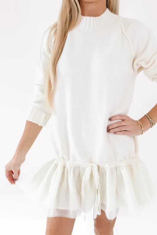 Snow Falling Sweater Dress - Cream made by HEYSON