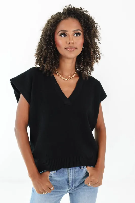 Take Me Serious Sweater Vest - Black made by Olivaceous