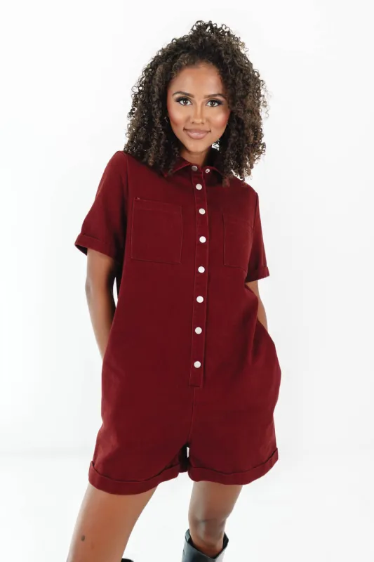 Fall Breeze Romper - Burgundy sold by The Impeccable Pig