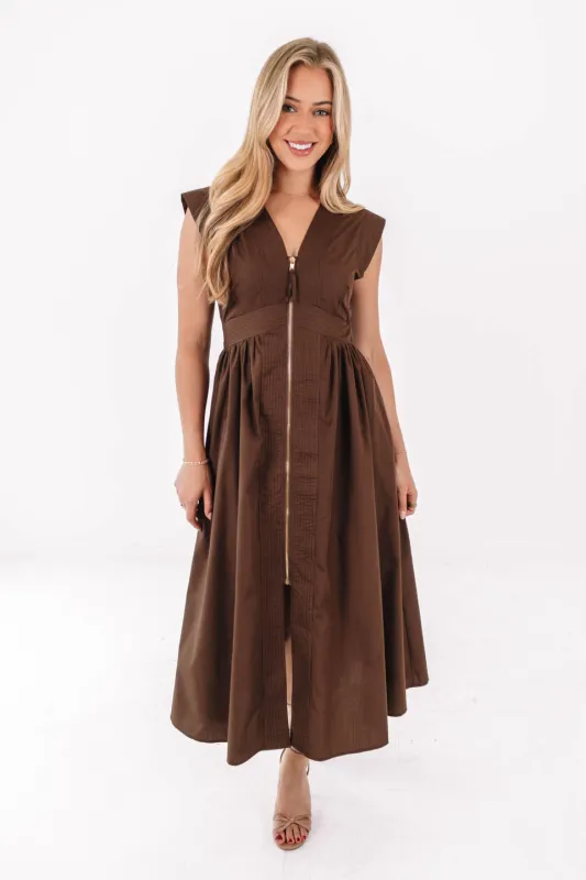 Take The Long Route Midi Dress - Brown made by entro