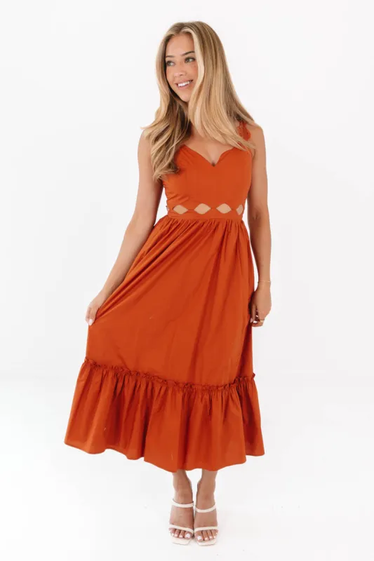 The Riley Midi Dress - Burnt Orange made by The Impeccable Pig