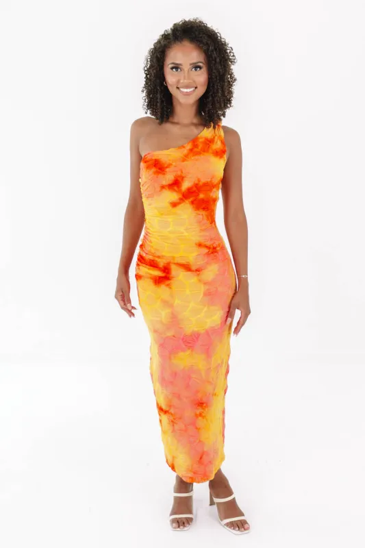 Sunset Visions Midi Dress - Orange made by Fore Collection