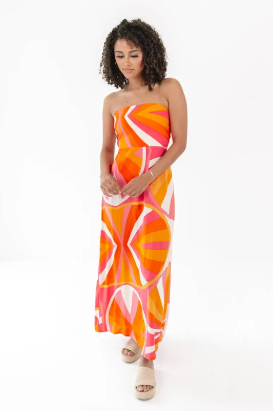 Sunset Swirls Midi Dress - Orange made by Olivaceous