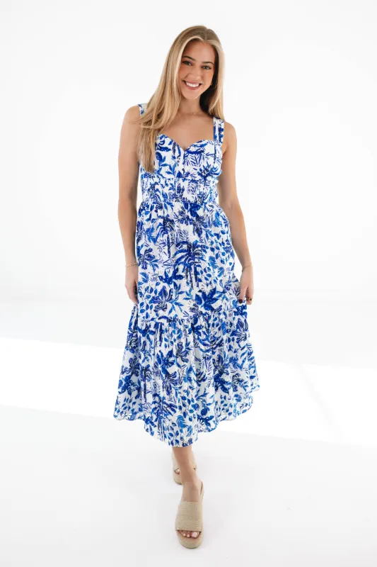 The Hayden Eyelet Midi Dress - White/Blue made by The Impeccable Pig