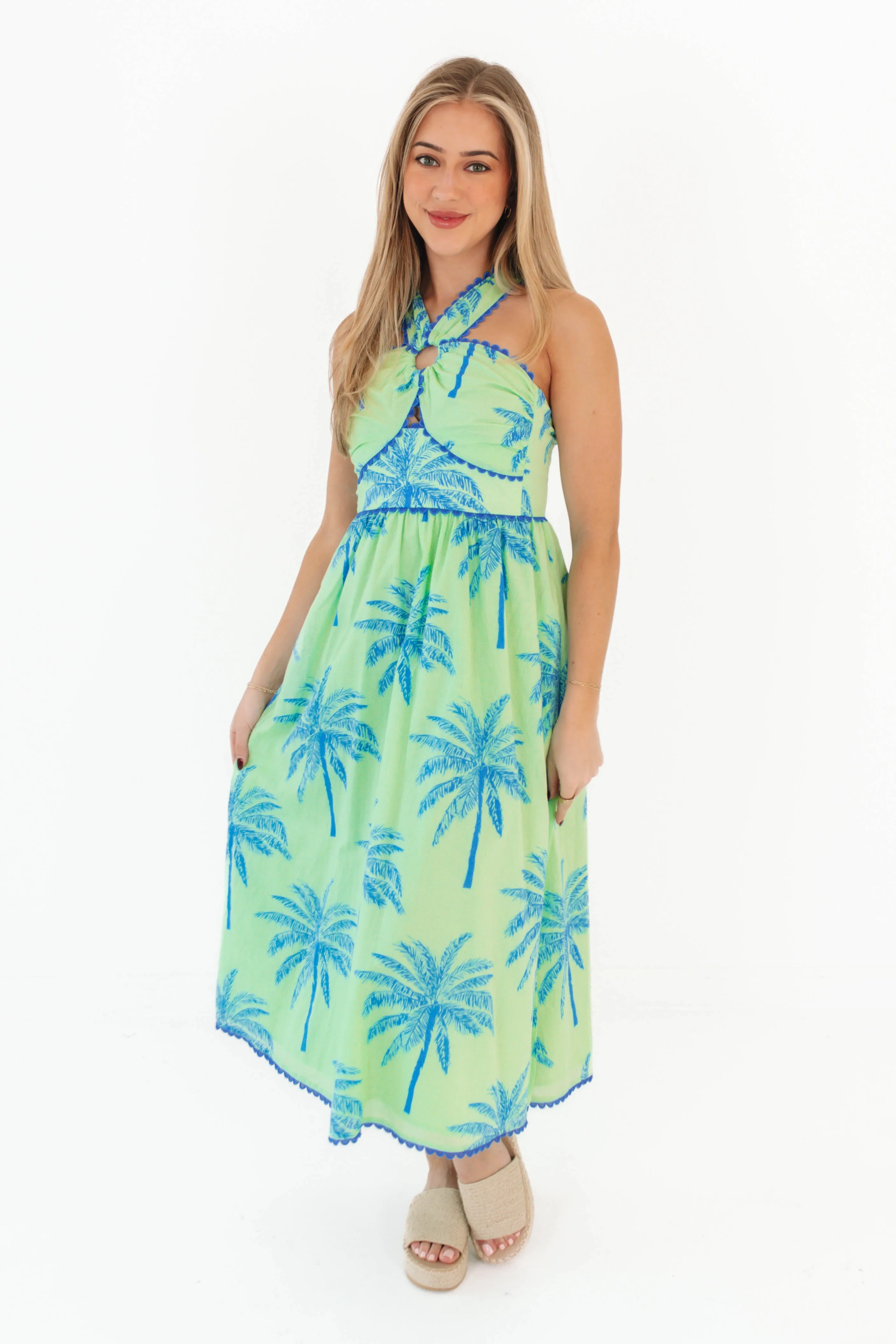 The Isla Ric Rac Cross Midi Dress - Green sold by The Impeccable Pig