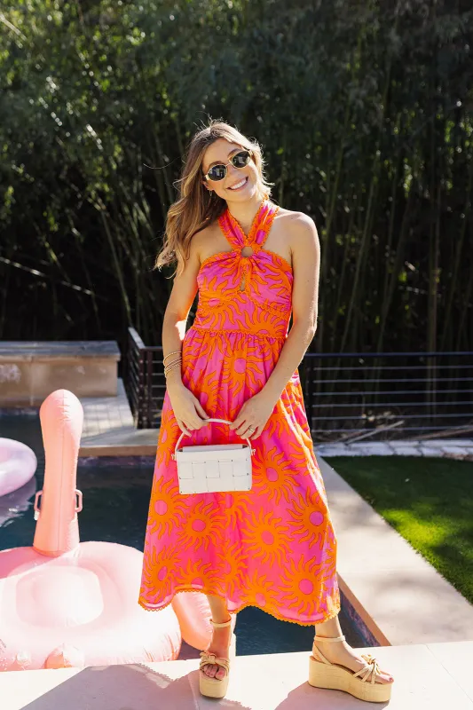 The Mara Ric Rac Cross Midi Dress - Hot Pink made by The Impeccable Pig