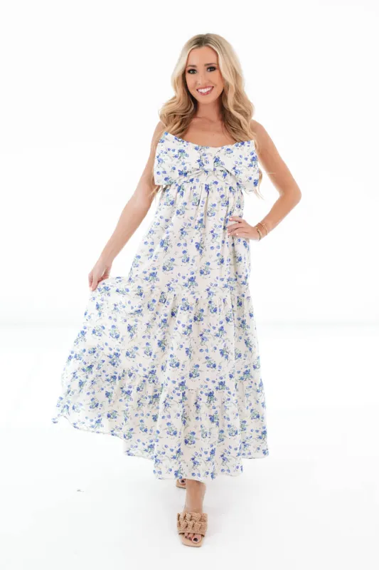 Beautiful Brunch Midi Dress - Cream/Blue made by Storia