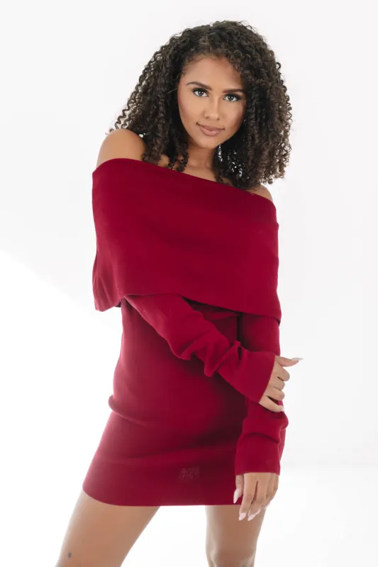 Off The Top Sweater Dress - Burgundy made by Olivaceous