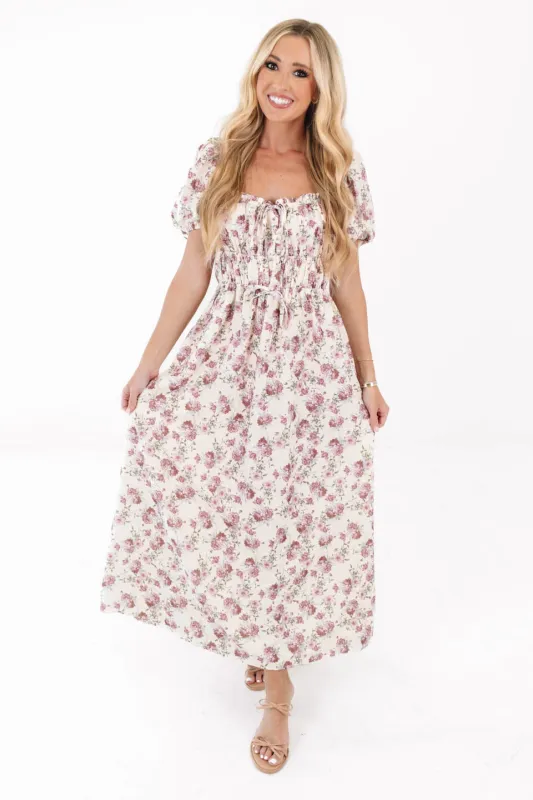 Perfect In Peonies Midi Dress - Cream sold by The Impeccable Pig