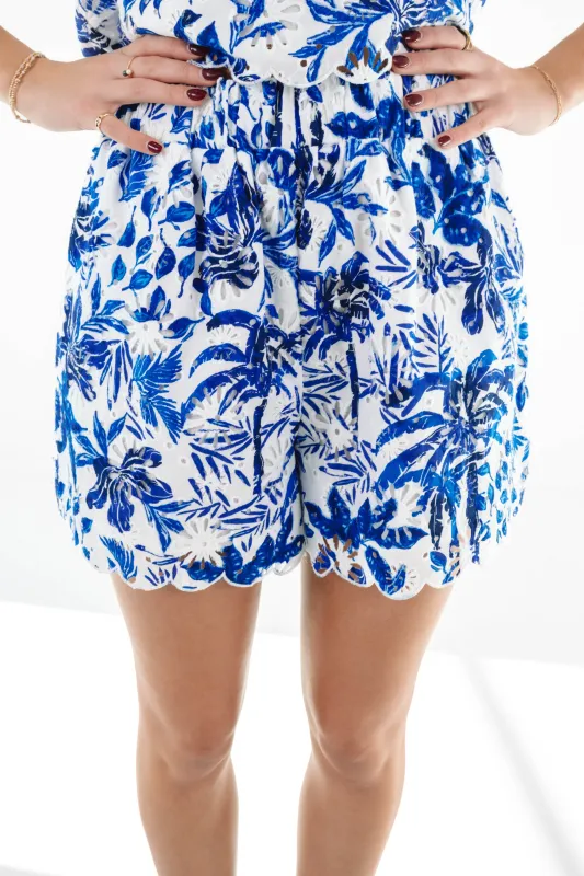 The Hayden Eyelet Shorts - White/Blue sold by The Impeccable Pig