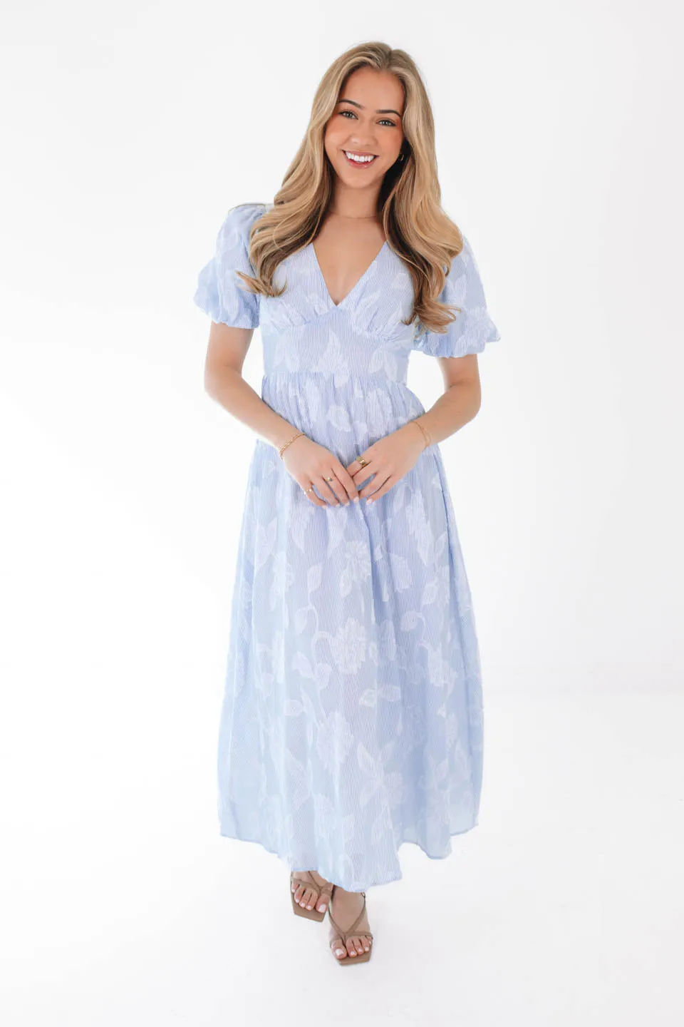 Dancing In The Rain Midi Dress - Blue Stripe sold by The Impeccable Pig