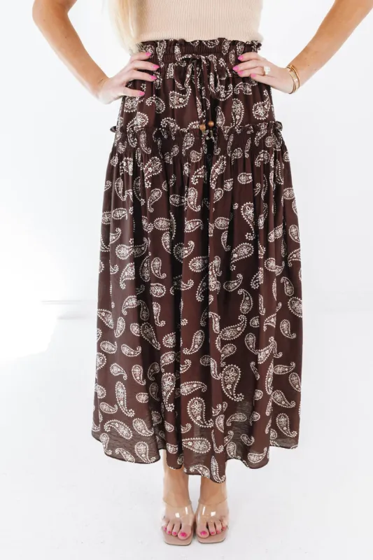 Paisley Perfection Midi Skirt - Brown made by THML