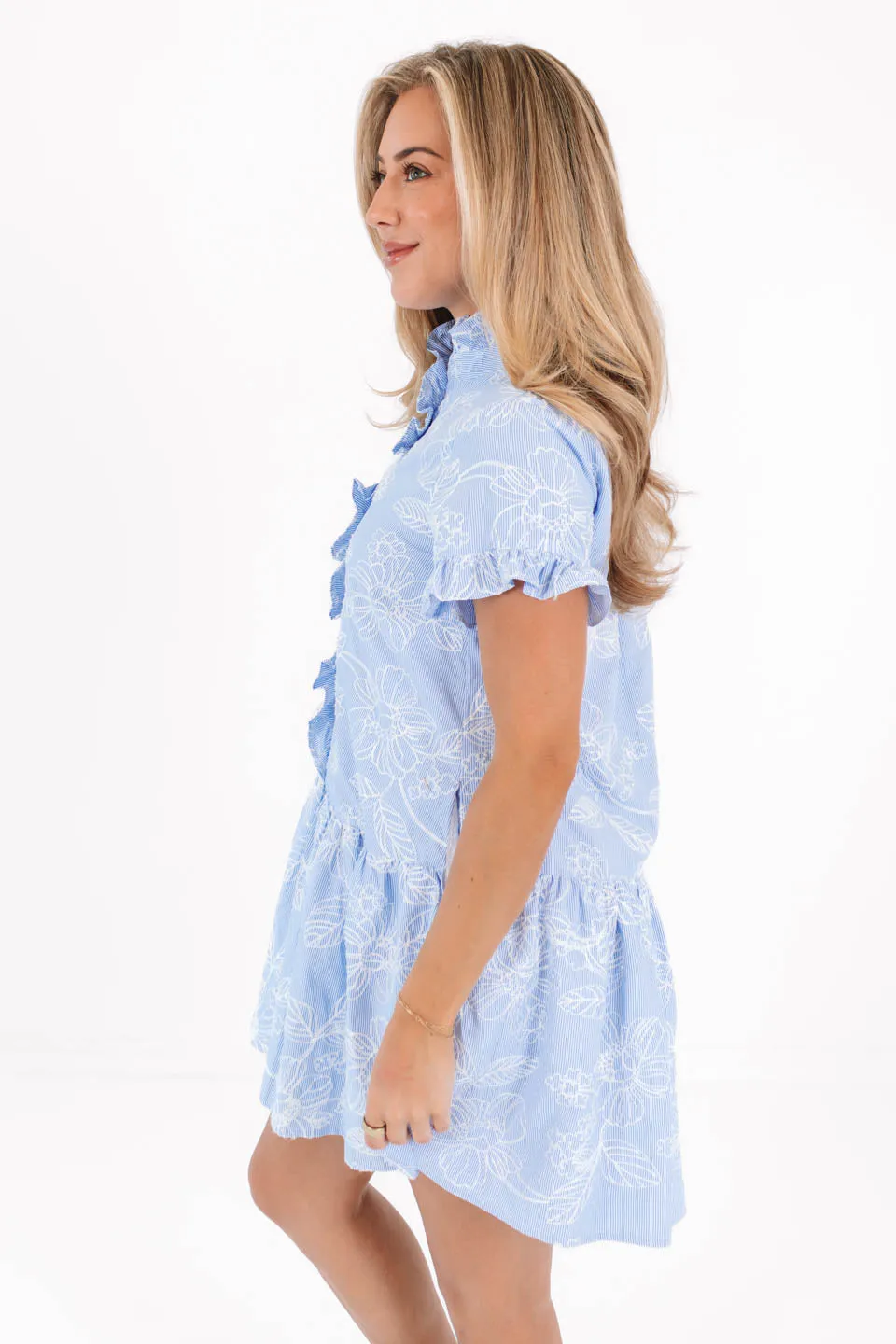 The Calypso Ruffle Button Up Dress - Blue Stripe sold by The Impeccable Pig product image thumbnail 4
