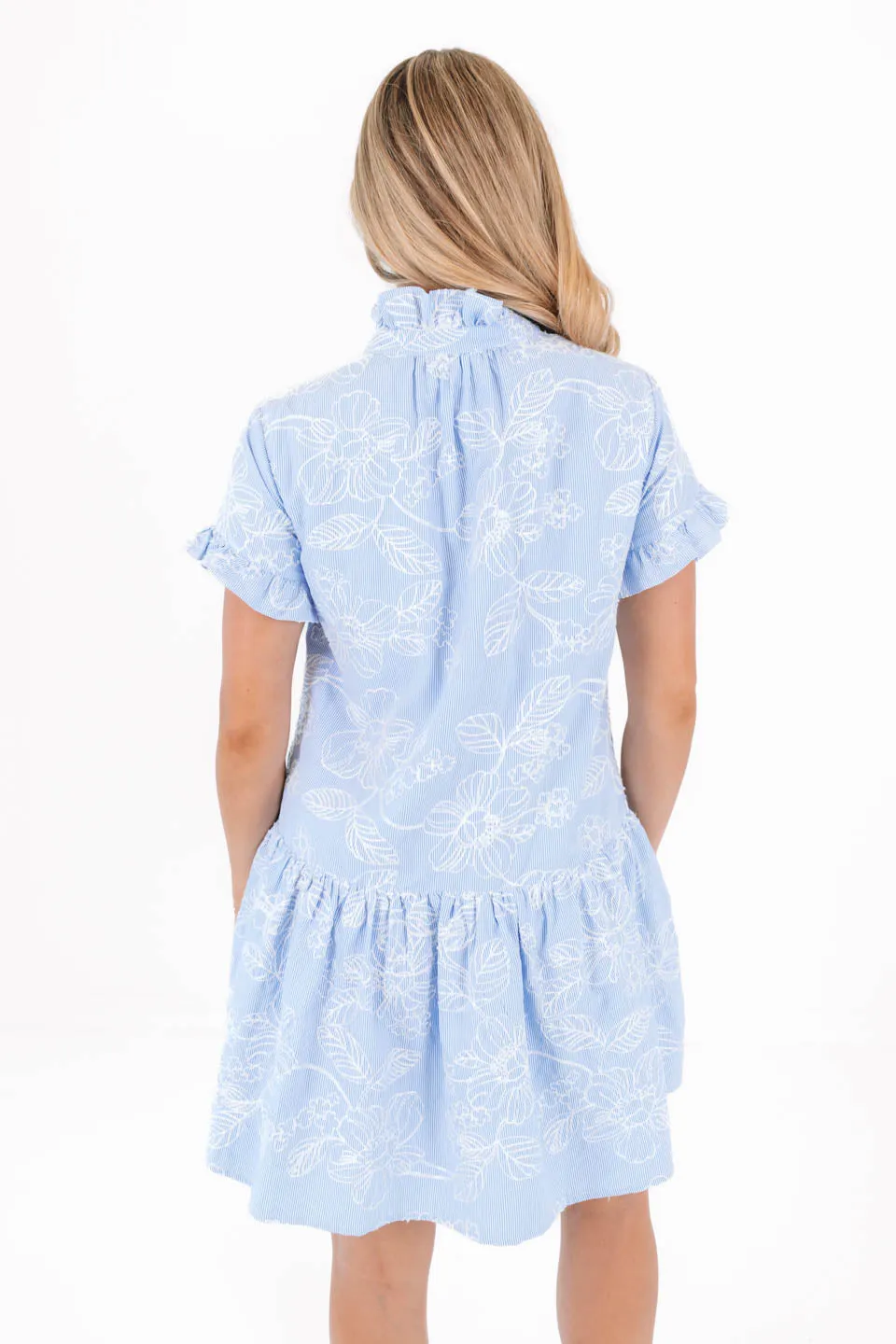 The Calypso Ruffle Button Up Dress - Blue Stripe sold by The Impeccable Pig product image thumbnail 5