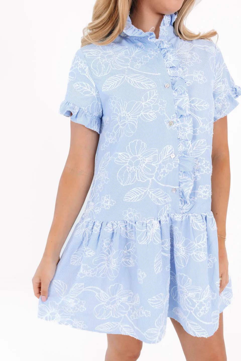 The Calypso Ruffle Button Up Dress - Blue Stripe sold by The Impeccable Pig product image thumbnail 2