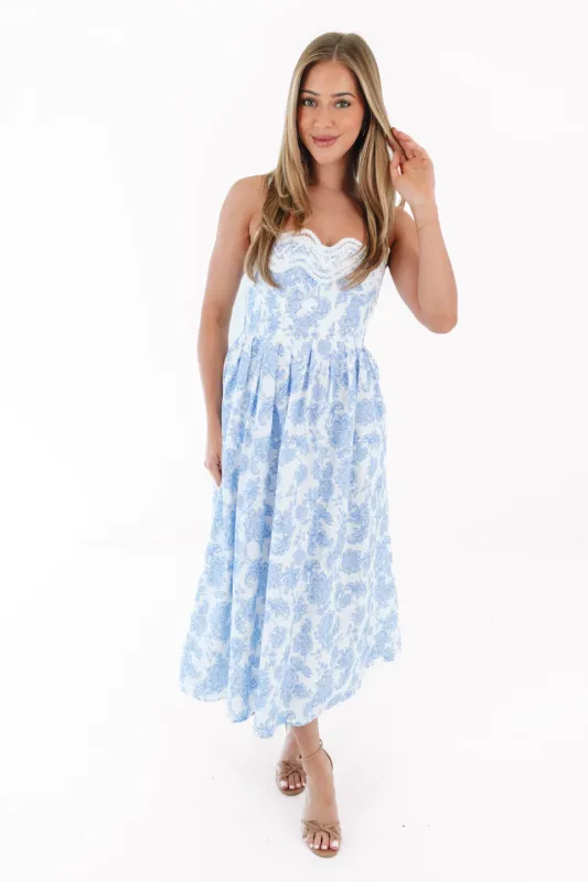 Caught My Eye Midi Dress - Blue made by Strut & Bolt