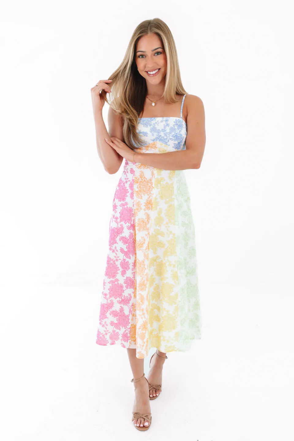 Patchwork Blooms Midi Dress - Multi sold by The Impeccable Pig