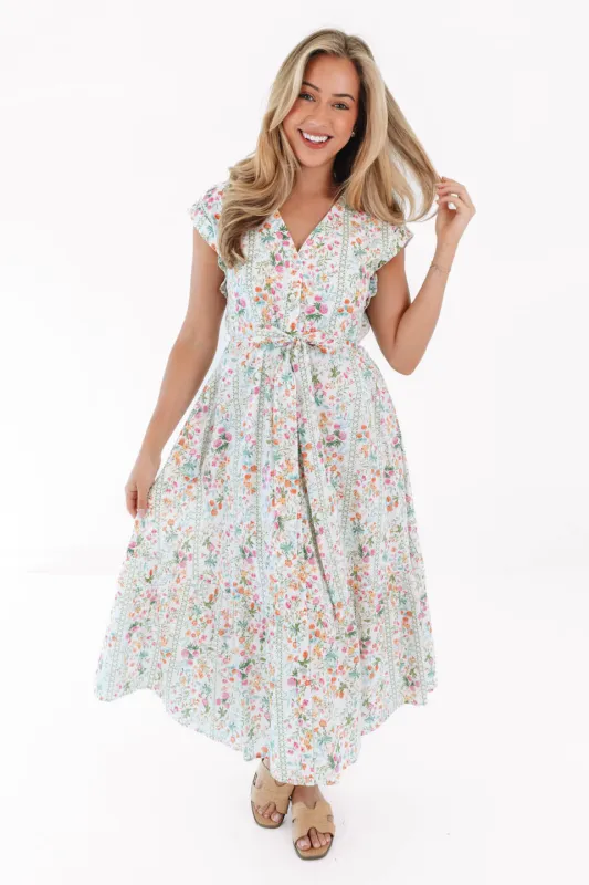 The Nora V-Neck Button Up Midi Dress - White made by The Impeccable Pig