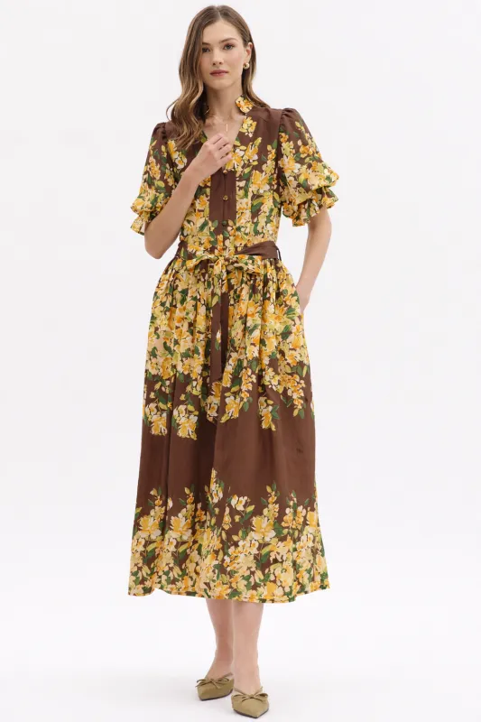 Sweet Harvest Midi Dress - Brown made by entro