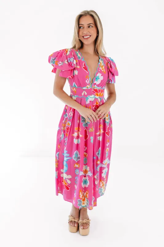 The Sailor Bow Sleeve Midi Dress - Hot Pink made by The Impeccable Pig