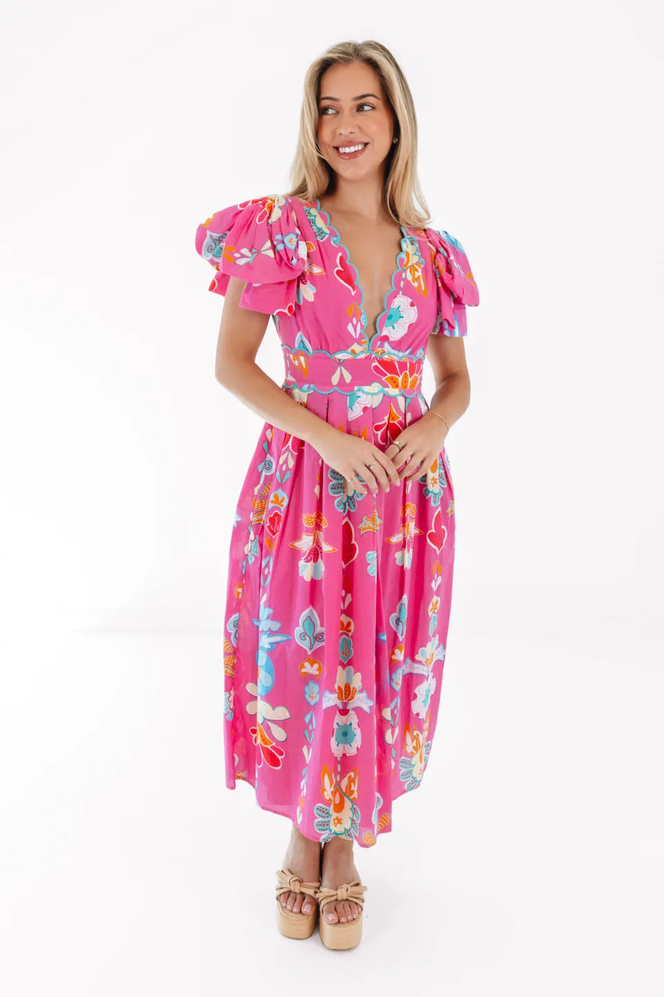 The Sailor Bow Sleeve Midi Dress - Hot Pink sold by The Impeccable Pig