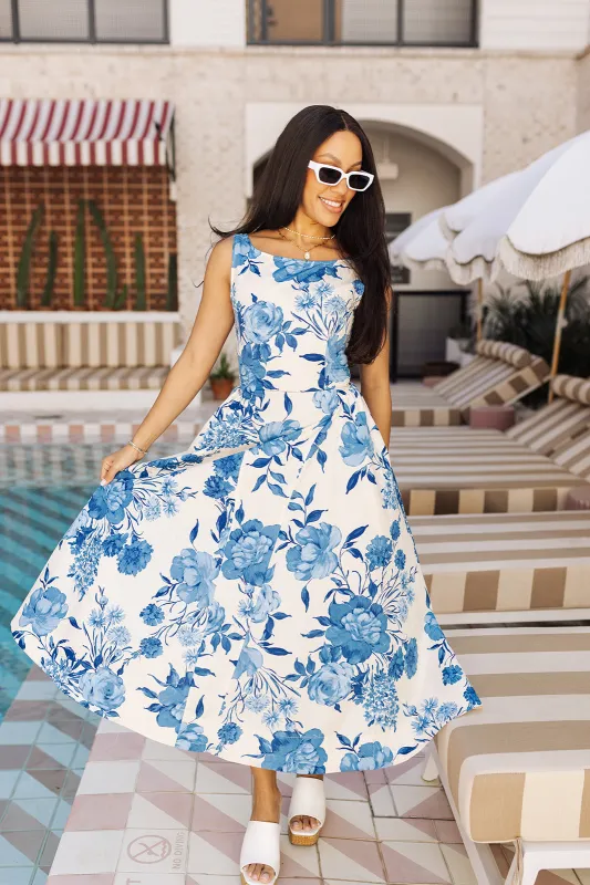 Chasing The Blues Midi Dress - Cream/Blue made by Olivaceous