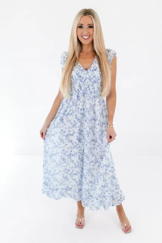Soft Spot Midi Dress - White/Blue made by Storia