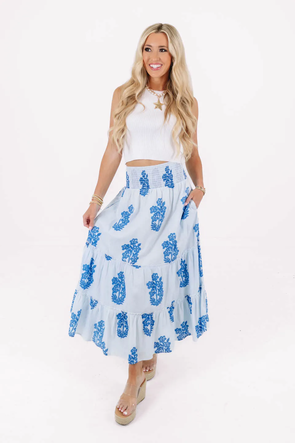 Spring Fizz Midi Skirt - Blue sold by The Impeccable Pig product image thumbnail 2