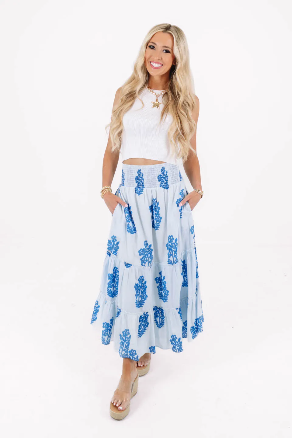Spring Fizz Midi Skirt - Blue sold by The Impeccable Pig product image thumbnail 5