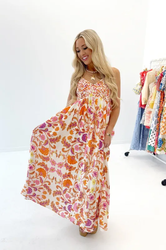 Amalfi Garden Midi Dress - Orange made by Strut & Bolt
