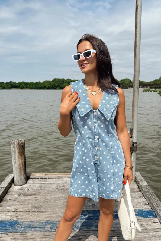 Polka Charm Romper - Denim made by The Impeccable Pig