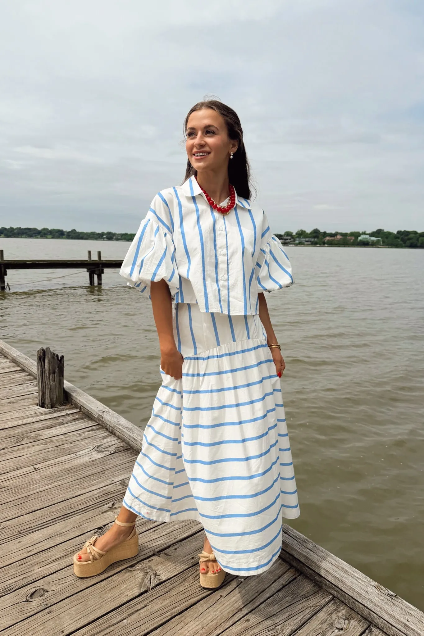 Hamptons Holiday Midi Skirt - Blue Stripe sold by The Impeccable Pig product image thumbnail 4