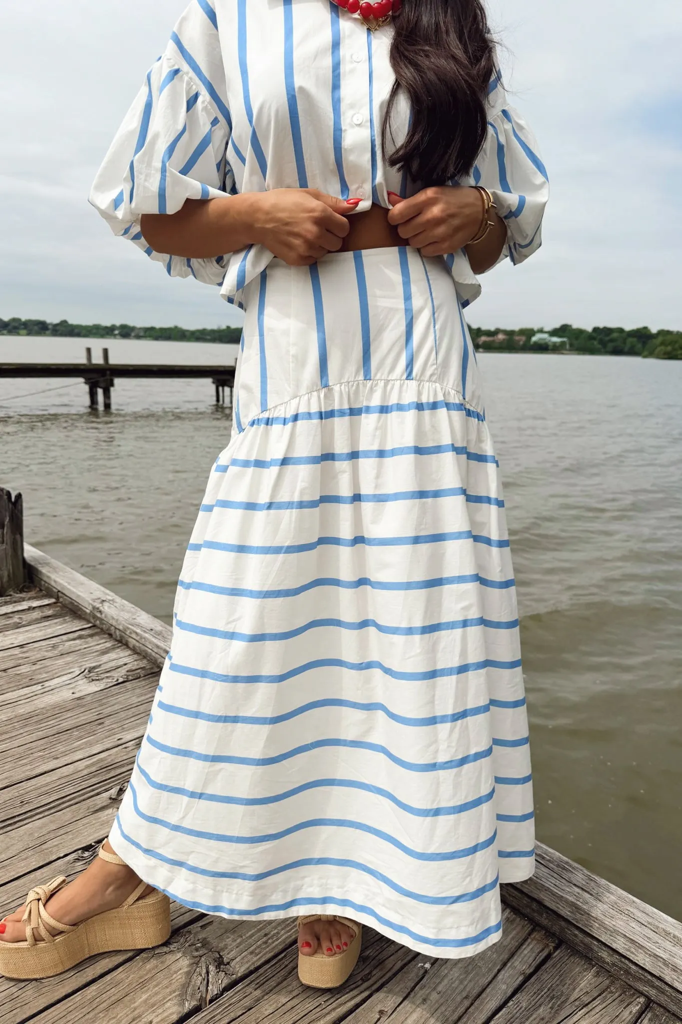 Hamptons Holiday Midi Skirt - Blue Stripe sold by The Impeccable Pig product image thumbnail 2