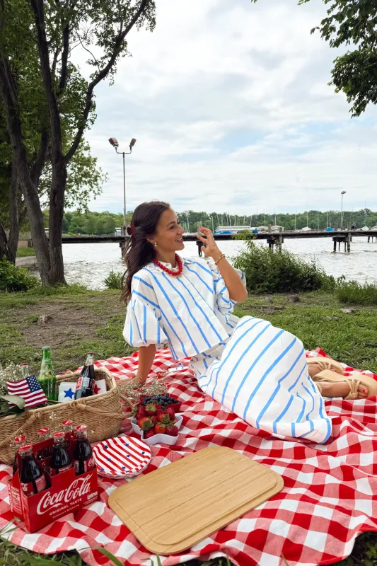 Hamptons Holiday Midi Skirt - Blue Stripe made by The Impeccable Pig