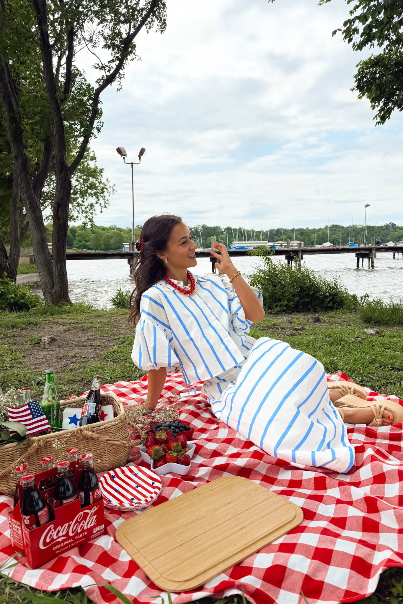 Hamptons Holiday Midi Skirt - Blue Stripe sold by The Impeccable Pig