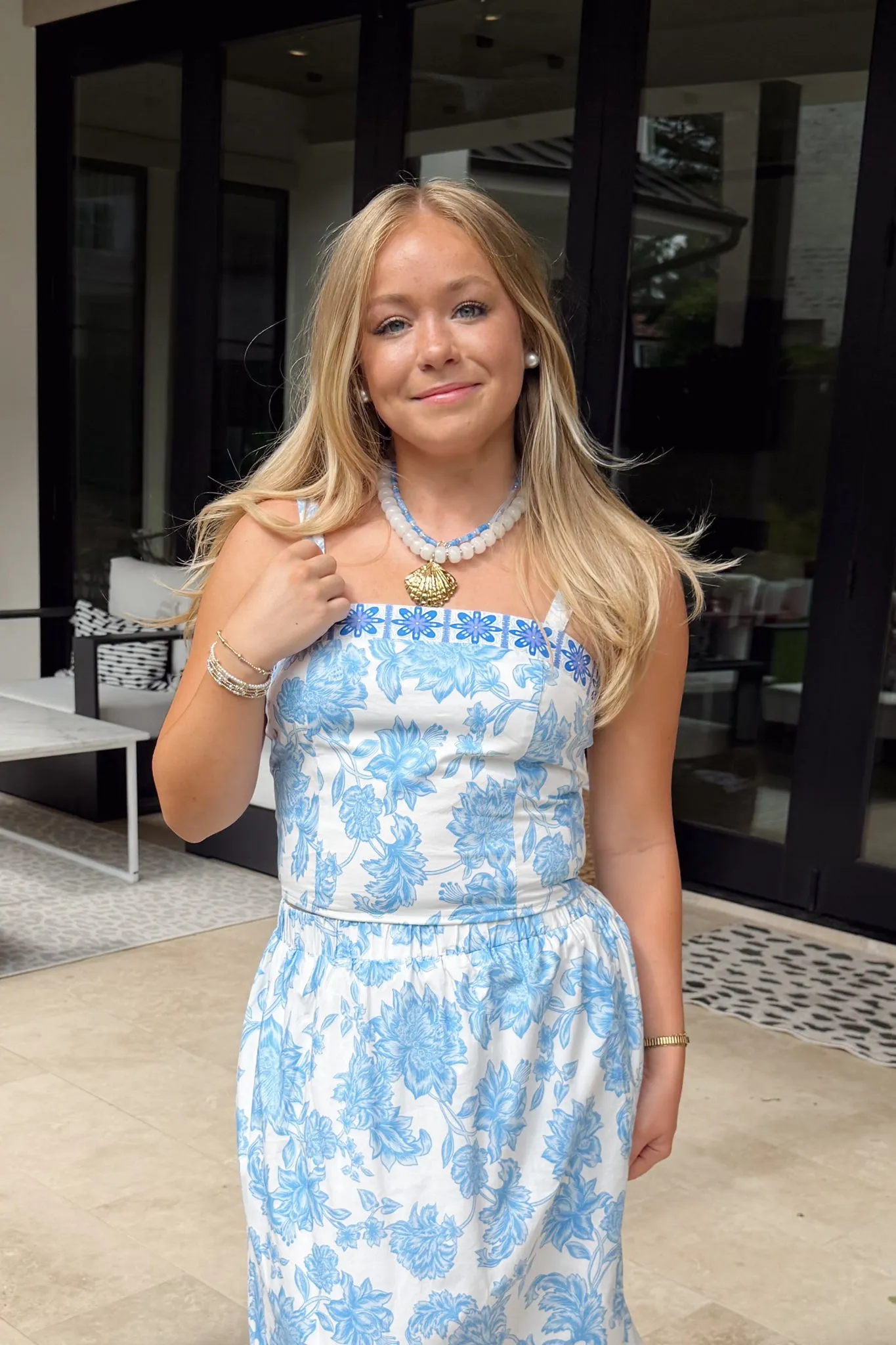 Capri Garden Crop Top - White/Blue sold by The Impeccable Pig
