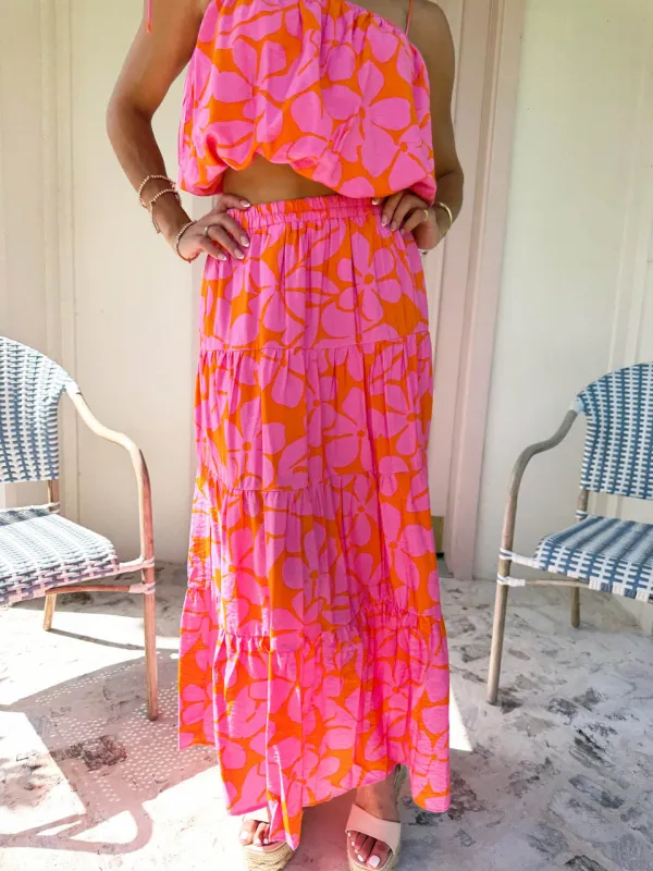 Tropical Punch Midi Skirt - Pink/Orange made by Day + Moon