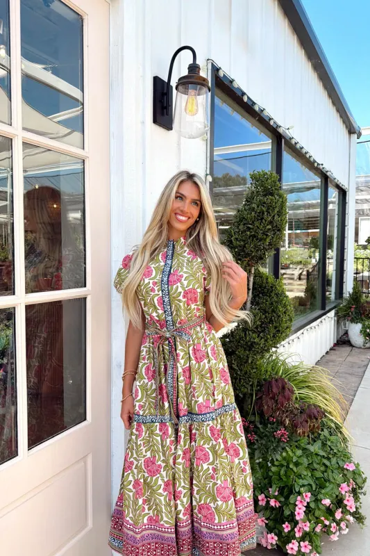 Positano Travels Midi Dress - Green made by TCEC