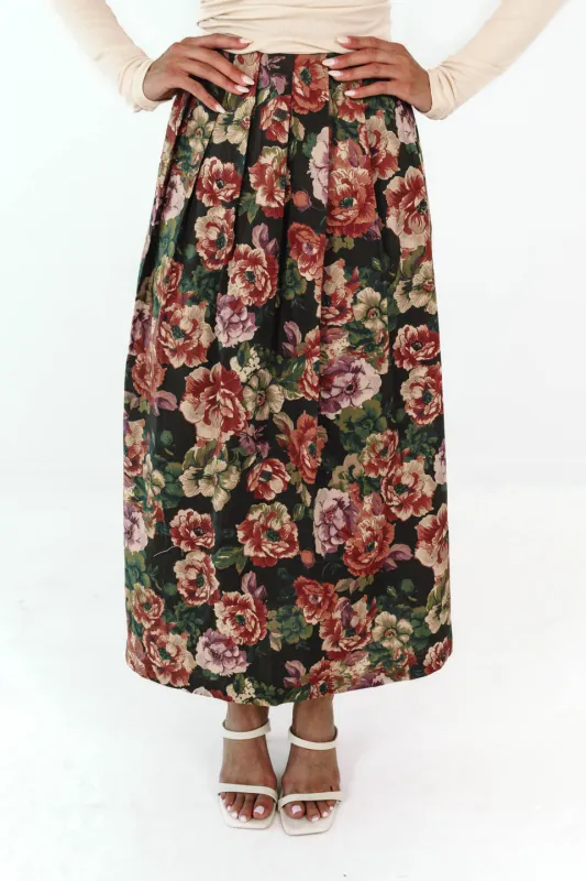 Secret Garden Midi Skirt - Pine Floral made by entro