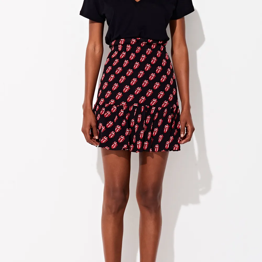 Triya x Stones Tongue Print Mini Silk Skirt sold by the Rolling Stones