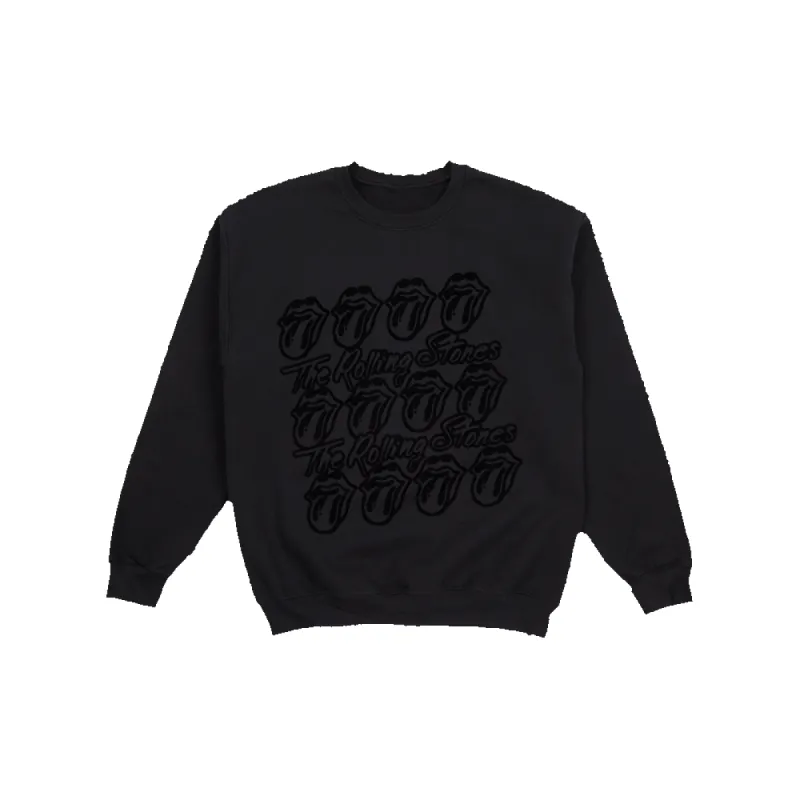 Paint It Black Tonal Repeating Tongues Crewneck sold by the Rolling Stones