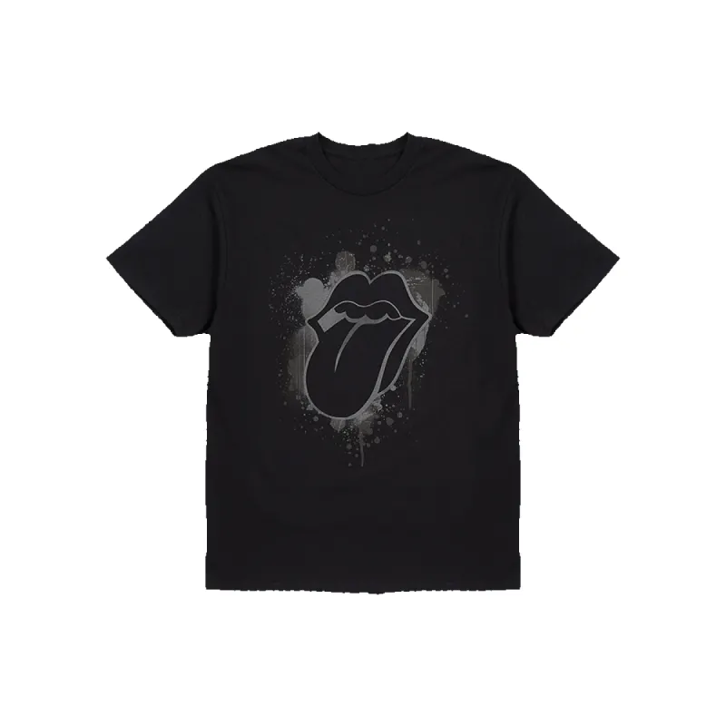 Paint It Black Reflective Tonal Splatter Tongue Print T-Shirt sold by the Rolling Stones