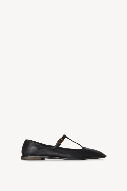 Square T-Strap Flat in Leather sold by The Row