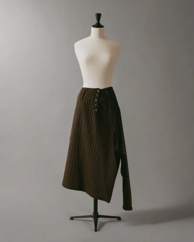 Brown Striped Buttoned Asymmetrical Wool Skirt, 1990 sold by The Row
